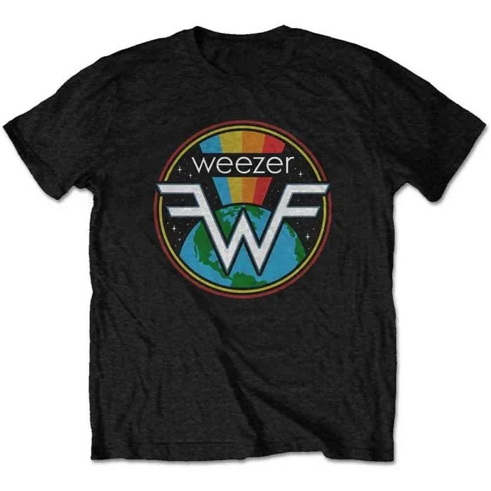 Weezer Space Globe Logo Print Cotton T-Shirt Alternative Rock Streetwear Unisex Crew Neck Short Sleeve Tee