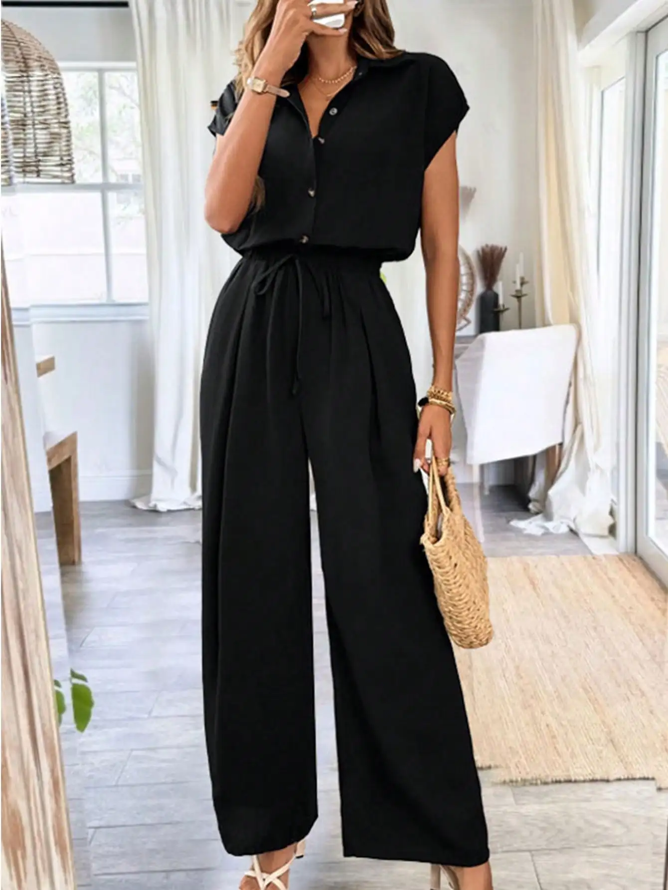 Women's Spring Summer Autumn Solid Color Basic Wide-leg Jumpsuit