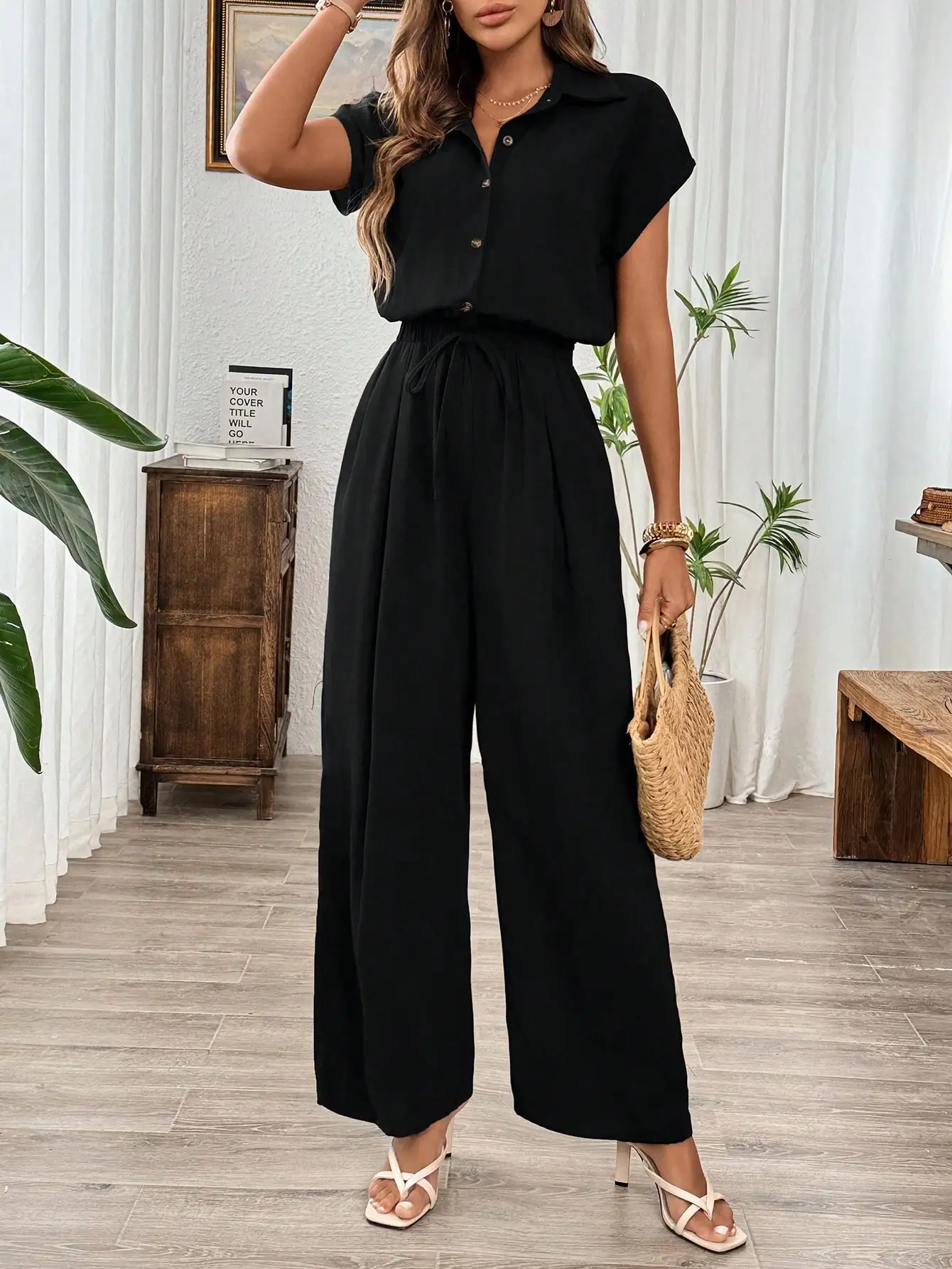 Women's Spring Summer Autumn Solid Color Basic Wide-leg Jumpsuit