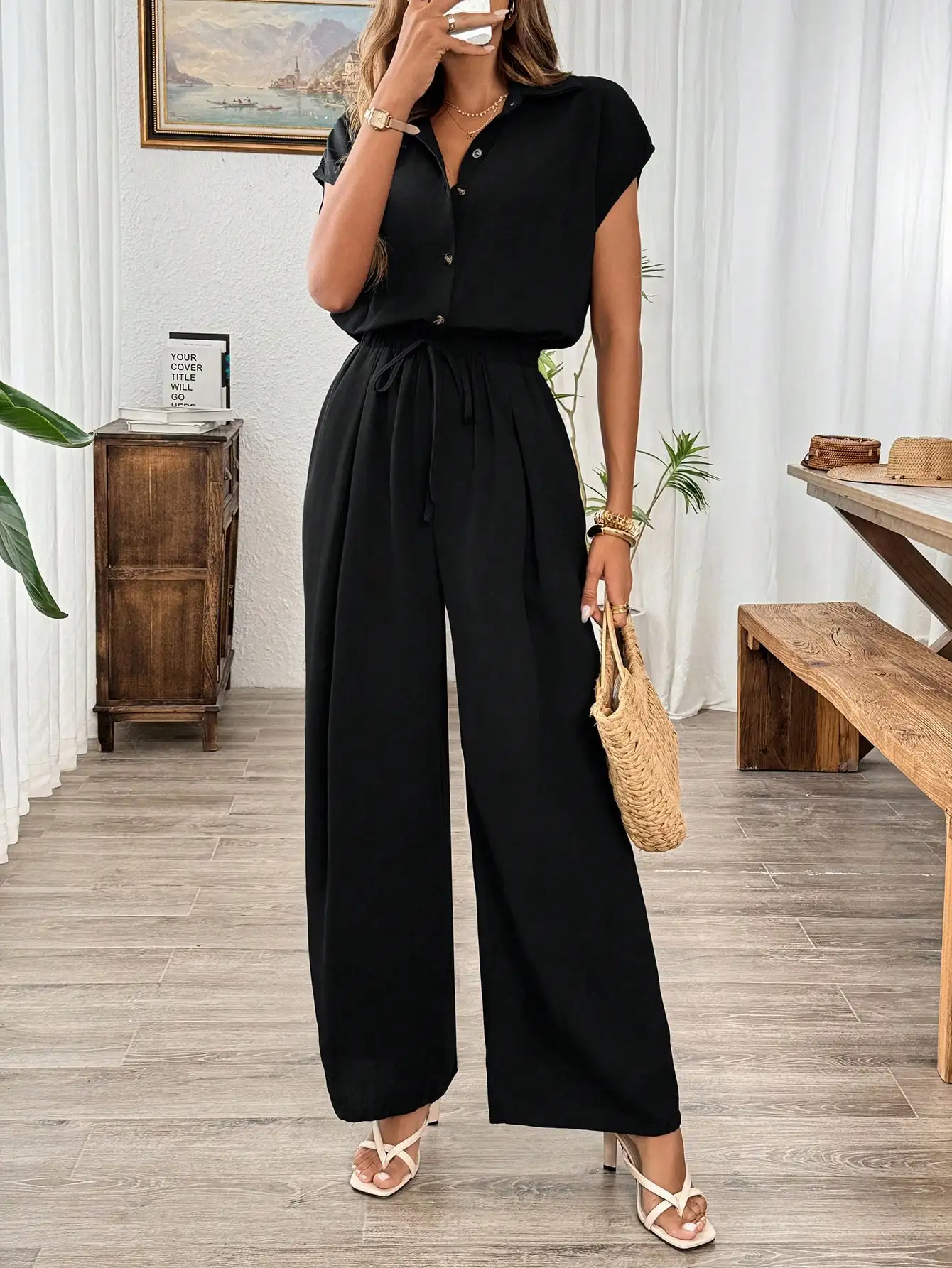 Women's Spring Summer Autumn Solid Color Basic Wide-leg Jumpsuit