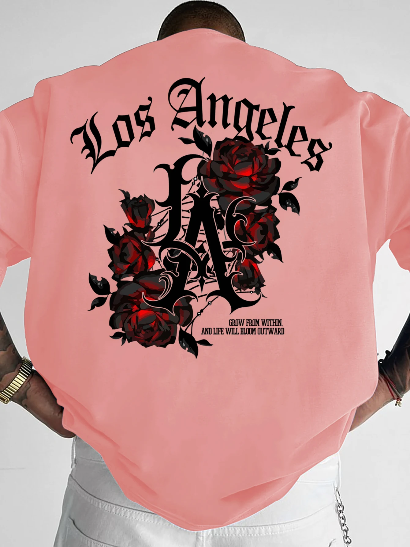 Men's Gothic Streetwear T-Shirt Los Angeles LA & Red Rose Graphic Print Crew Neck Short Sleeve Polyester Tops S-XXL