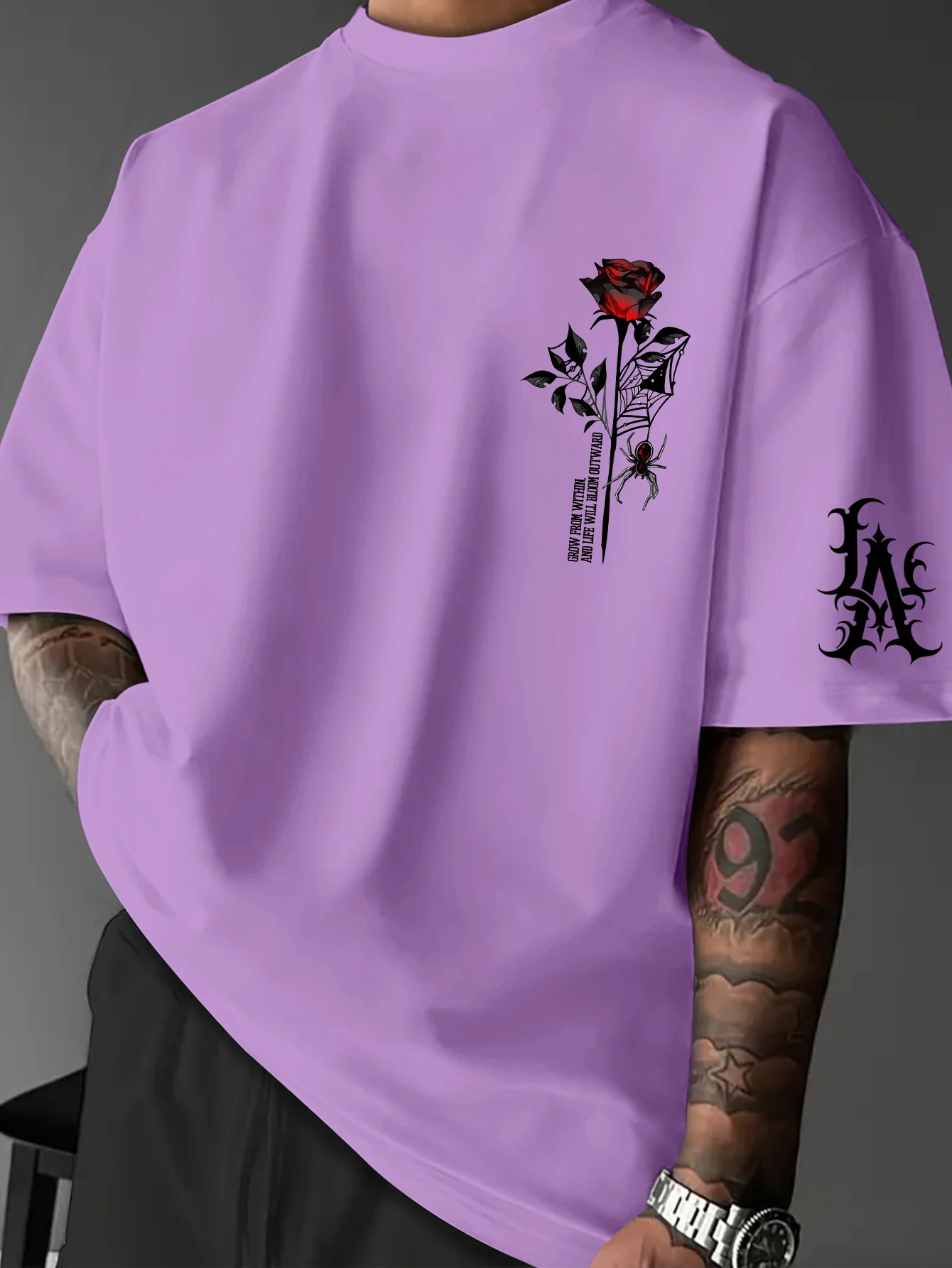 Men's Gothic Streetwear T-Shirt Los Angeles LA & Red Rose Graphic Print Crew Neck Short Sleeve Polyester Tops S-XXL