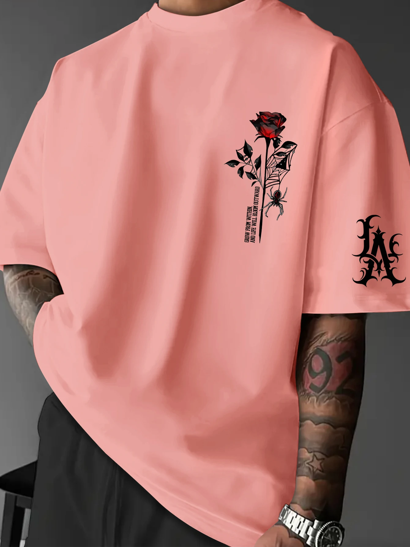 Men's Gothic Streetwear T-Shirt Los Angeles LA & Red Rose Graphic Print Crew Neck Short Sleeve Polyester Tops S-XXL