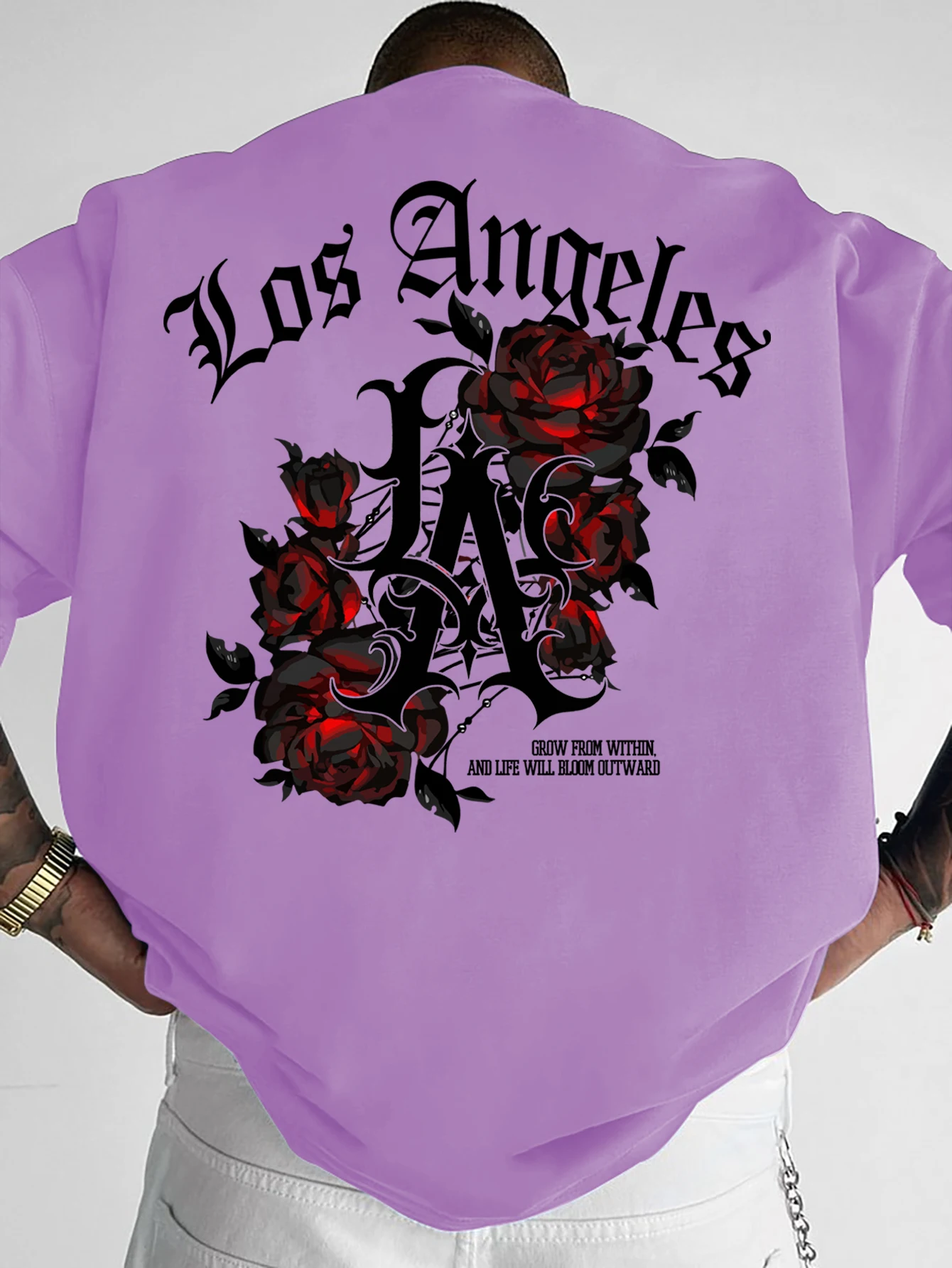 Men's Gothic Streetwear T-Shirt Los Angeles LA & Red Rose Graphic Print Crew Neck Short Sleeve Polyester Tops S-XXL