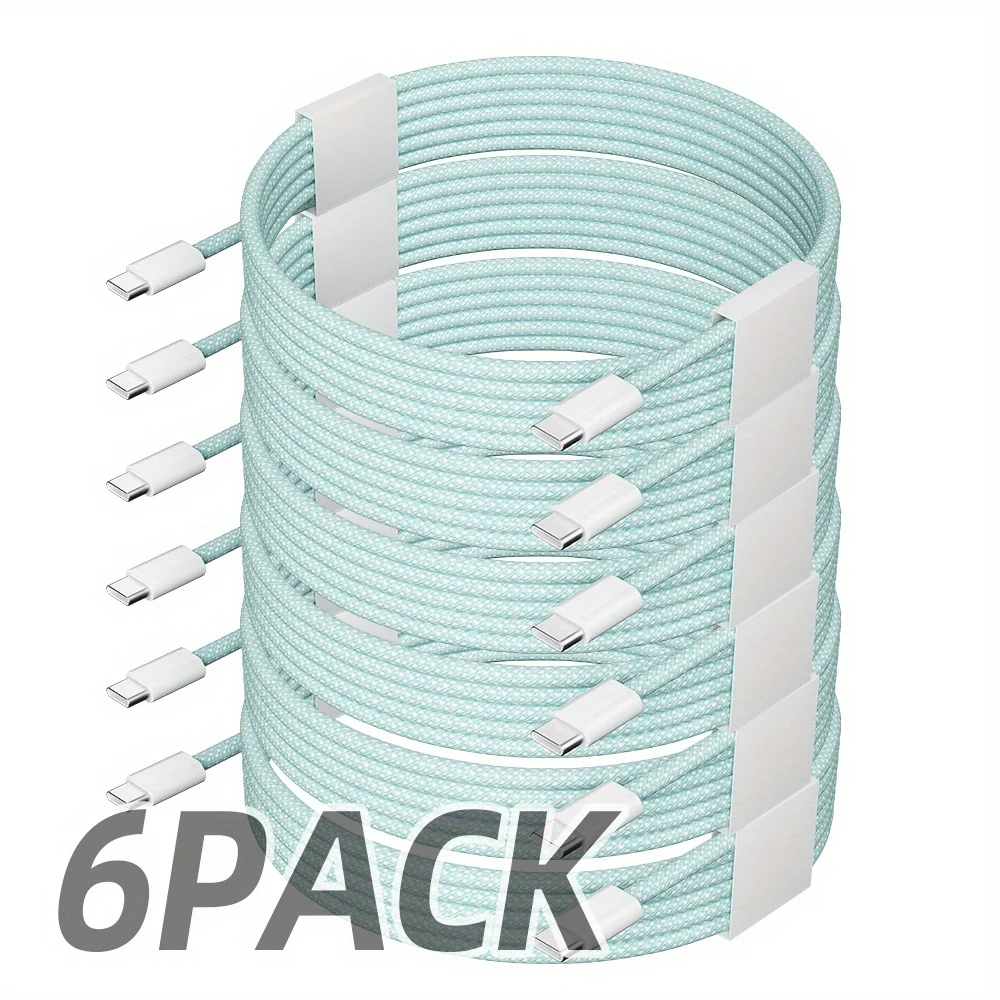 6pcs 2M/6Ft 60W USB C to USB C Weave Charging Cable USB C Cable for Iphone 15 Pro Max PD Fast Charge USB C Data Cord