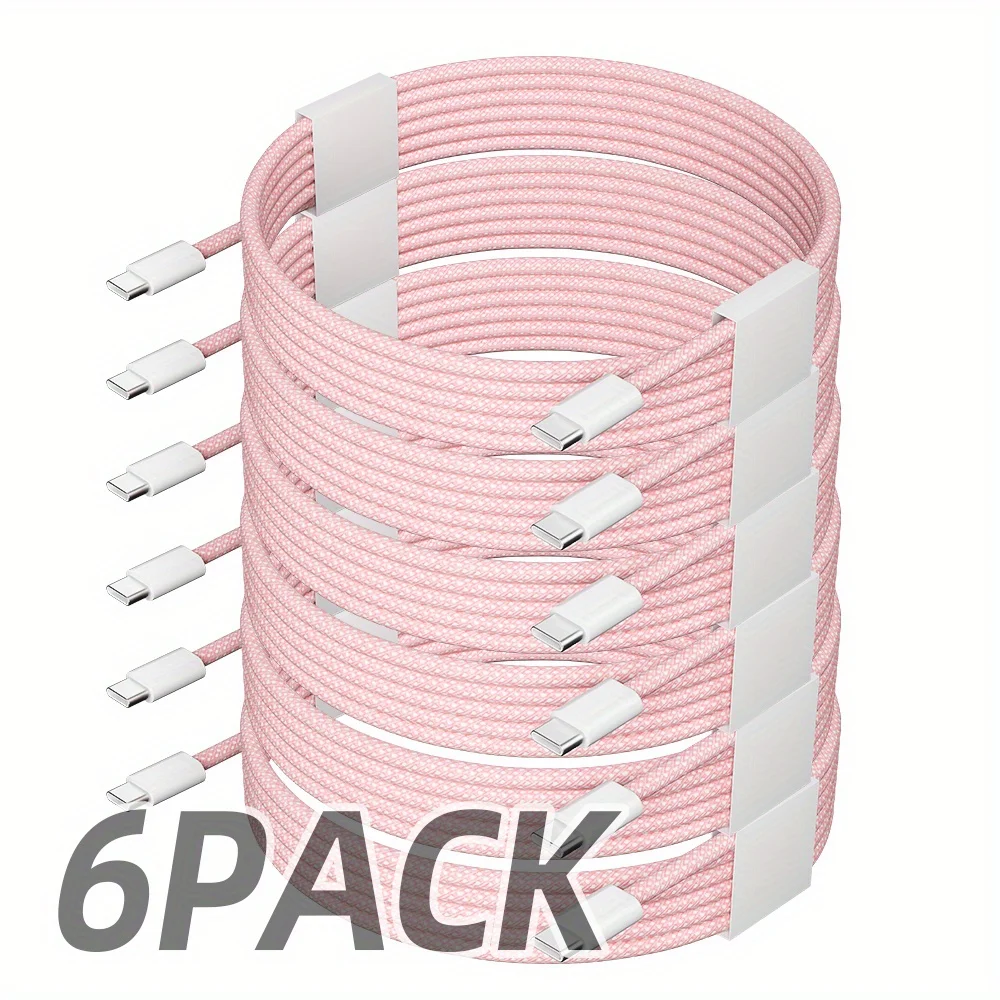 6pcs 2M/6Ft 60W USB C to USB C Weave Charging Cable USB C Cable for Iphone 15 Pro Max PD Fast Charge USB C Data Cord