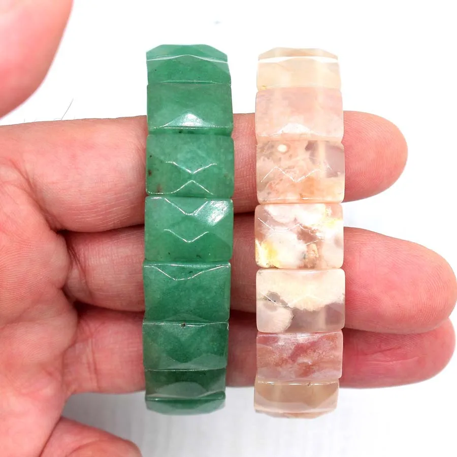 Natural Healing Crystal Square Faceted Stone Bracelets For Women Amethyst Punk Gothic Retro Rectangle Stretch Bangle Men Jewelry