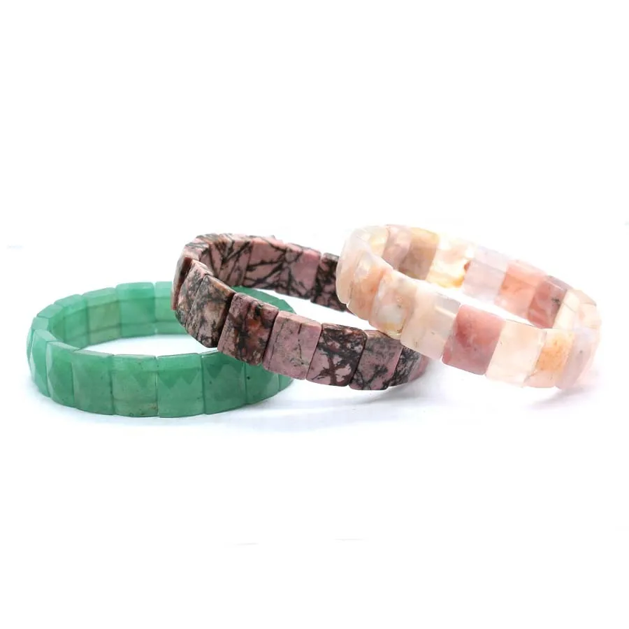Natural Healing Crystal Square Faceted Stone Bracelets For Women Amethyst Punk Gothic Retro Rectangle Stretch Bangle Men Jewelry