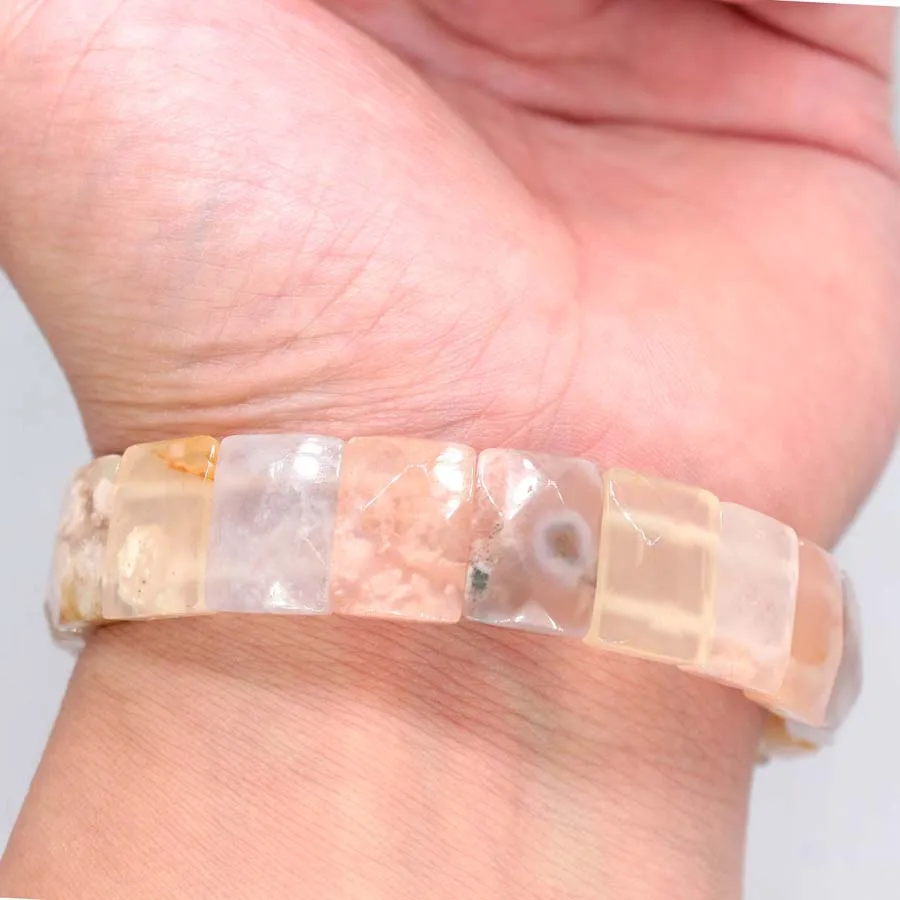 Natural Healing Crystal Square Faceted Stone Bracelets For Women Amethyst Punk Gothic Retro Rectangle Stretch Bangle Men Jewelry