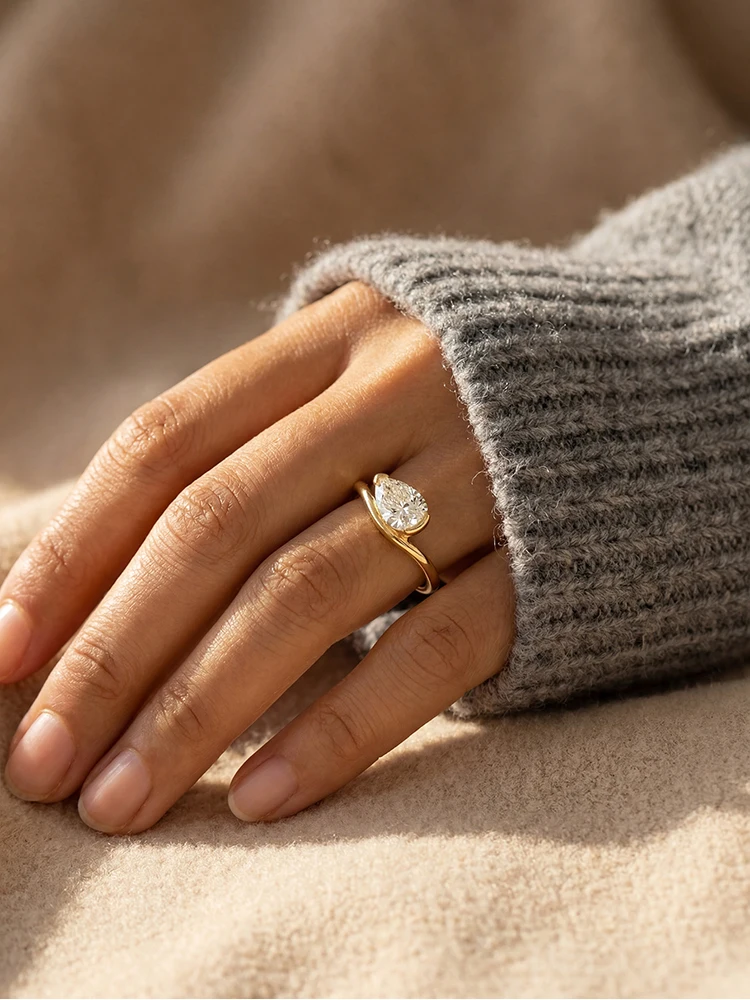 925 Sterling Silver Water-Drop Wave 6 * 9MM Zircon Ring for Women Engagement Wedding Anniversary Party High Quality Fine Jewelry