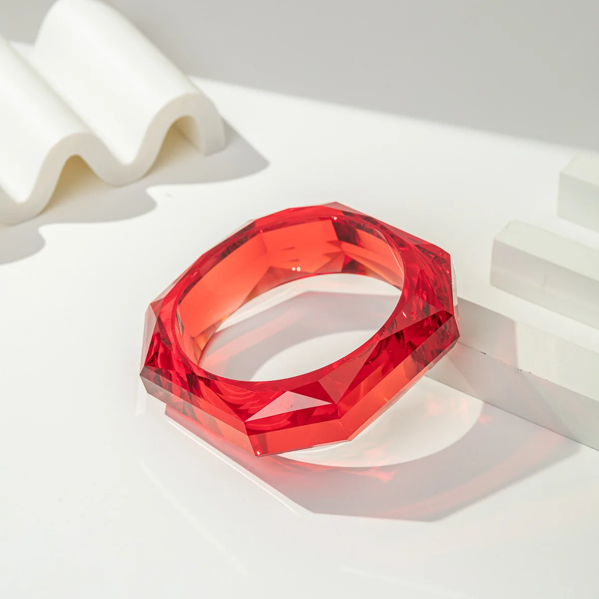 Luxury Asymmetric Cutting Geometry Transparent Colorful Resin Acrylic Bangles For Women Bracelets Charm Thick Simple Jewelry
