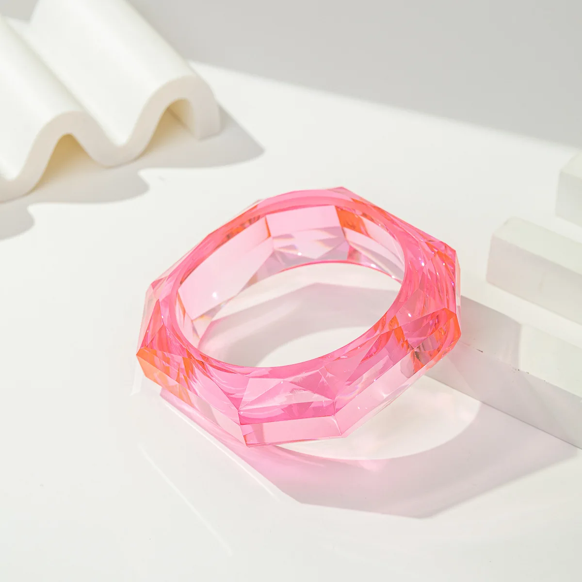 Luxury Asymmetric Cutting Geometry Transparent Colorful Resin Acrylic Bangles For Women Bracelets Charm Thick Simple Jewelry