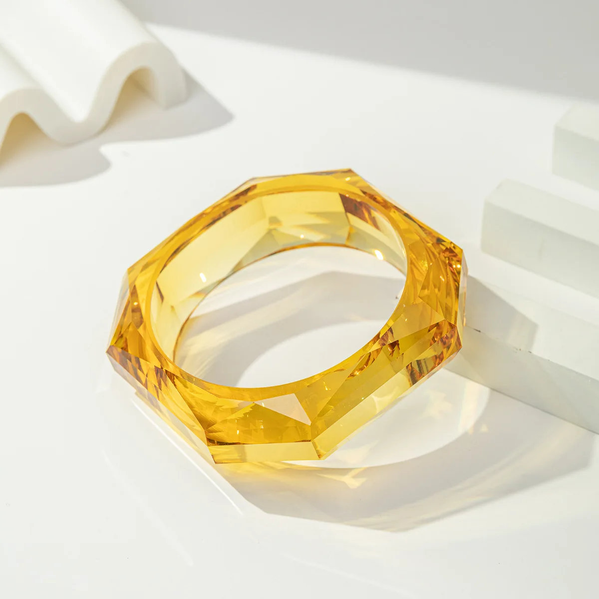 Luxury Asymmetric Cutting Geometry Transparent Colorful Resin Acrylic Bangles For Women Bracelets Charm Thick Simple Jewelry