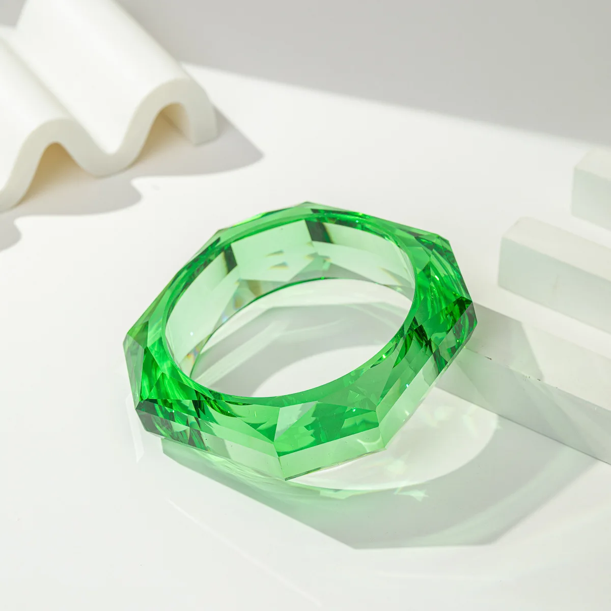 Luxury Asymmetric Cutting Geometry Transparent Colorful Resin Acrylic Bangles For Women Bracelets Charm Thick Simple Jewelry