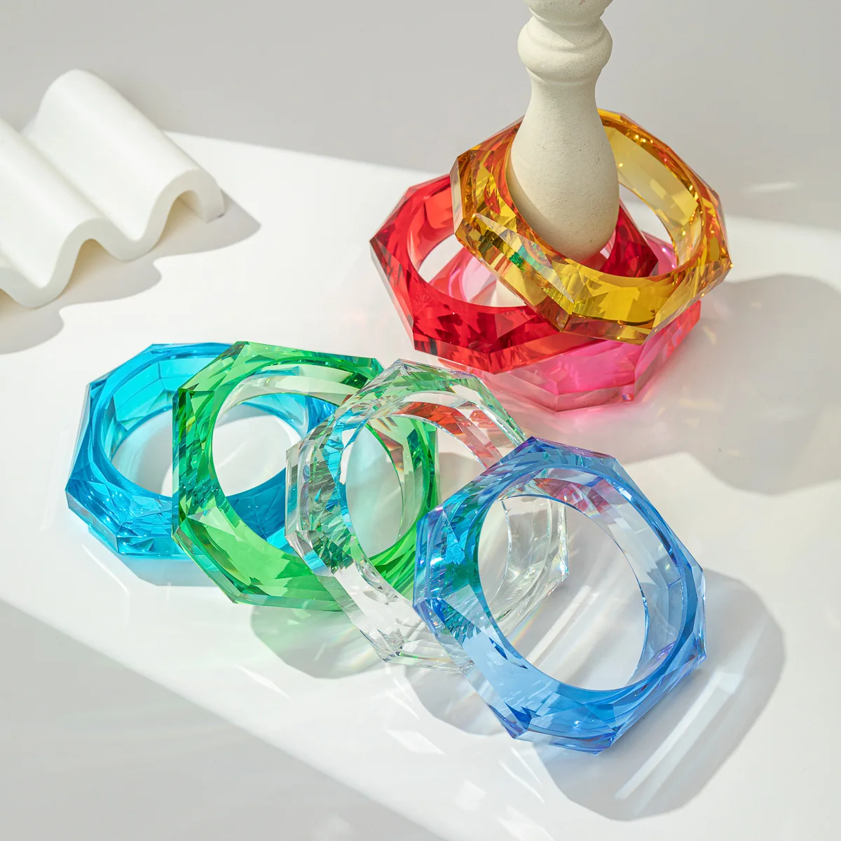 Luxury Asymmetric Cutting Geometry Transparent Colorful Resin Acrylic Bangles For Women Bracelets Charm Thick Simple Jewelry