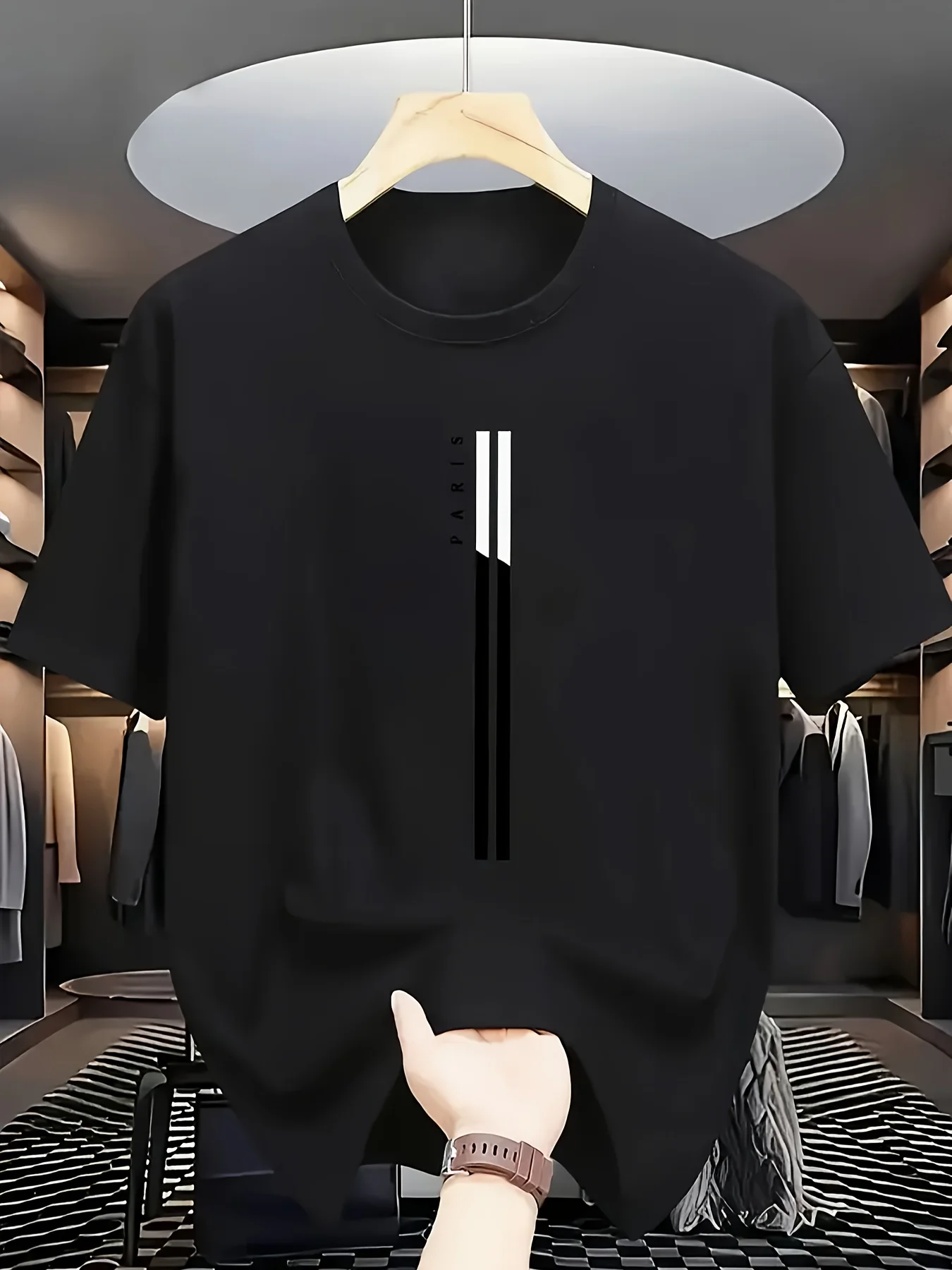 Herren Minimalistisches Schwarzes T-Shirt – Weiches Polyester Crewneck Shirt, Atmungsaktives Alltags- und Business-Outfit – Masc