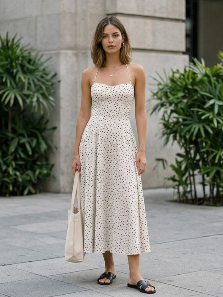 Willshela Women Fashion Pleated Backless Zipper A-Line Midi Dress Vintage Halter Slash Neck Female Chic Lady Dresses