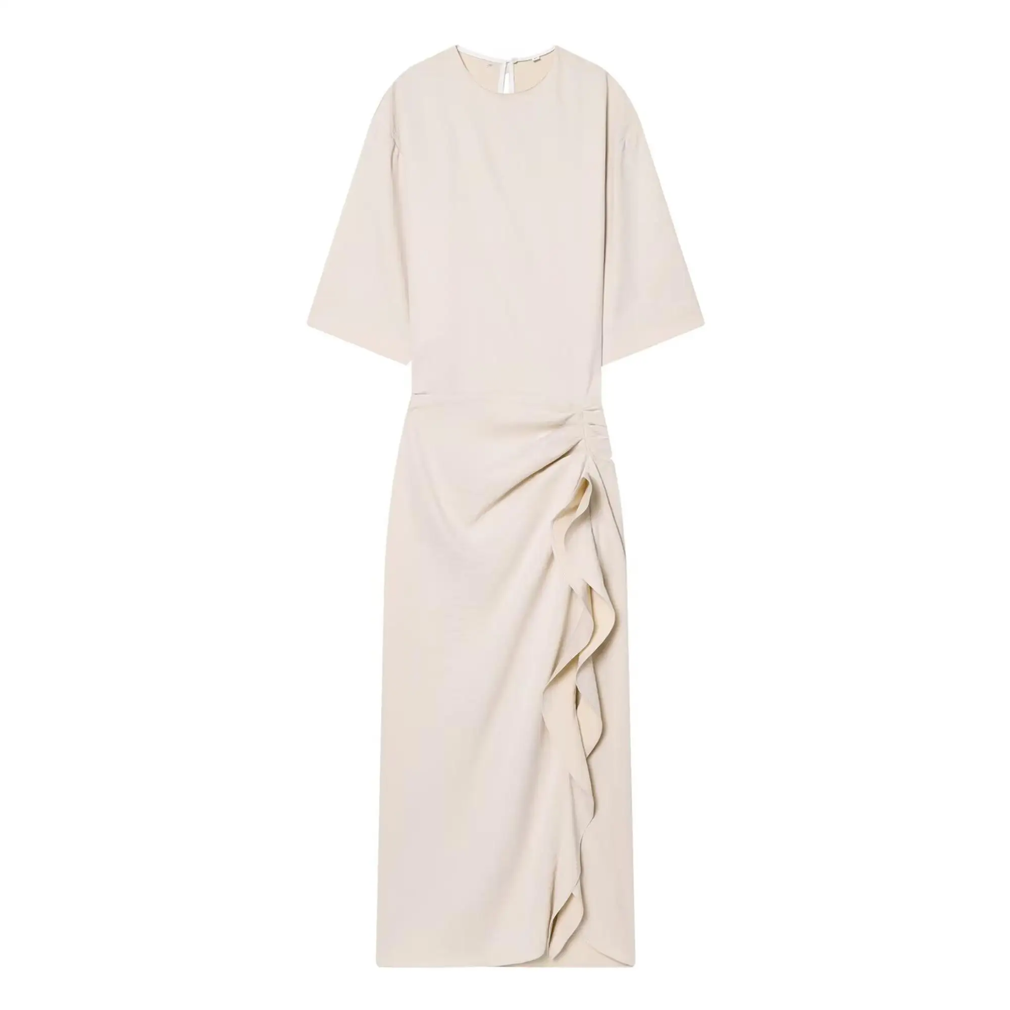 TFMLN Summer Women Midi Dress New Fashion O Neck Pleated Short Sleeve Waist Dress Casual Sexy Solid Elegant Dress Chic Outfit
