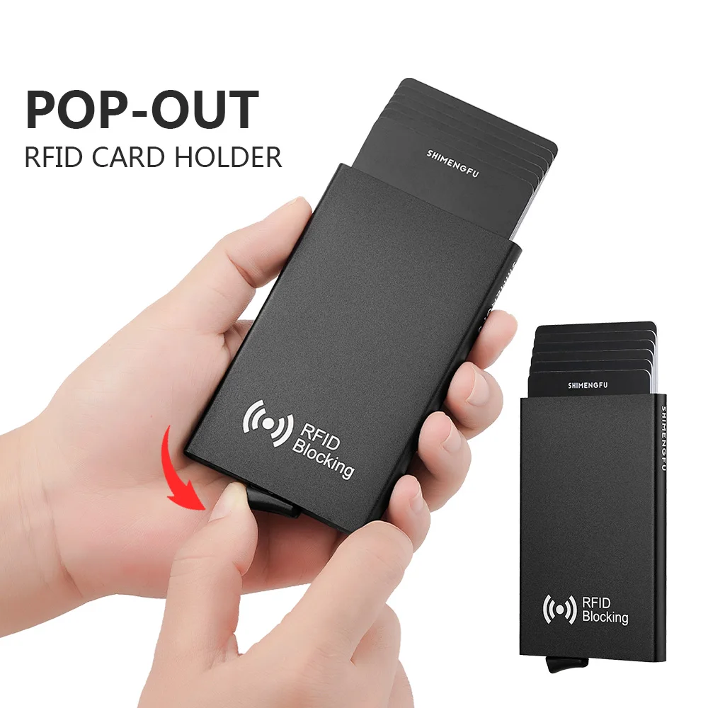 Minimalist Smart Wallet for Men And Women RFID NFC Protected Pop-Up Card Case Metal Credit Holder with Automatic Bottom Push