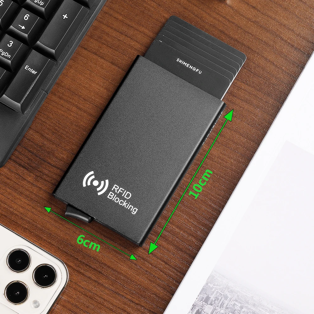 Minimalist Smart Wallet for Men And Women RFID NFC Protected Pop-Up Card Case Metal Credit Holder with Automatic Bottom Push
