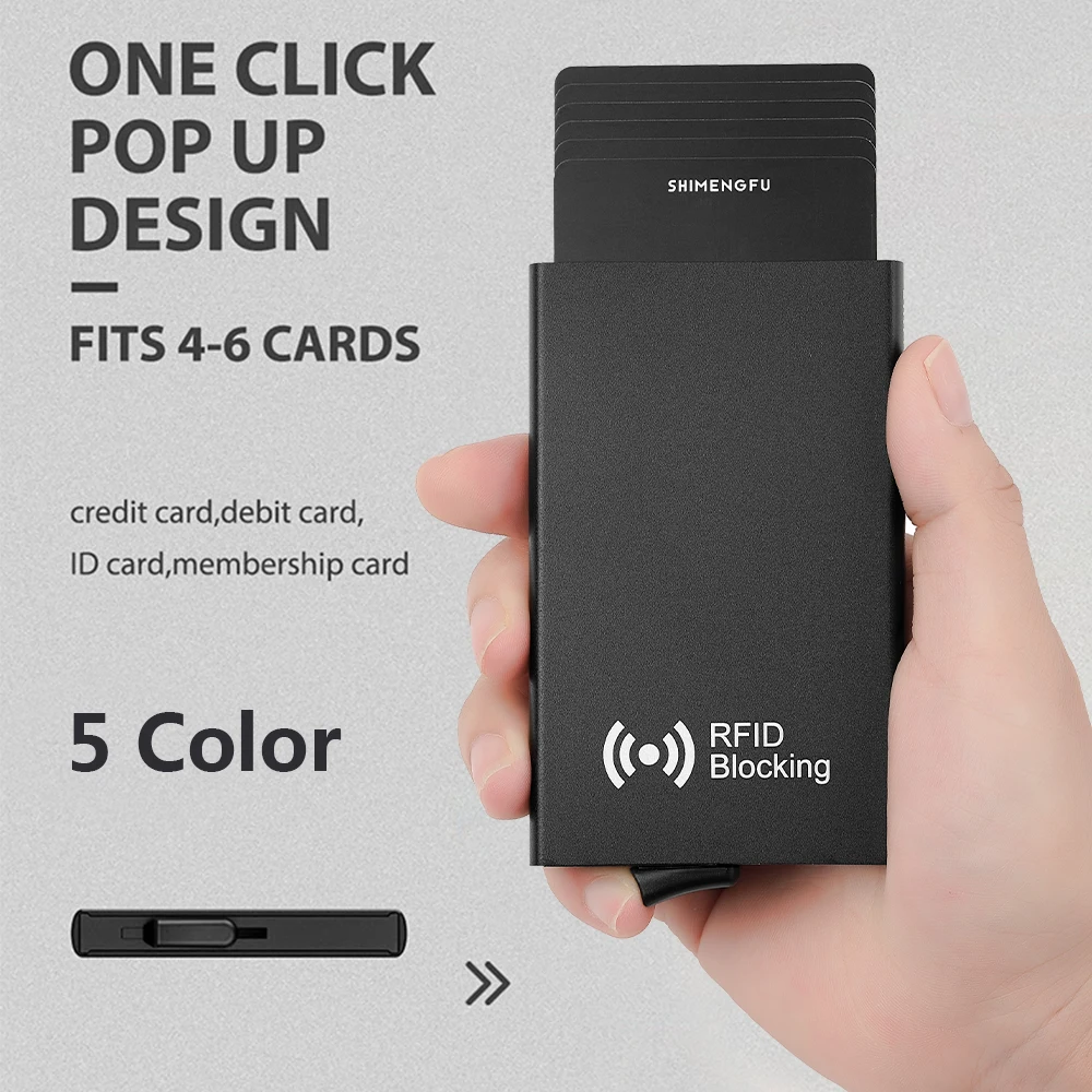 Minimalist Smart Wallet for Men And Women RFID NFC Protected Pop-Up Card Case Metal Credit Holder with Automatic Bottom Push