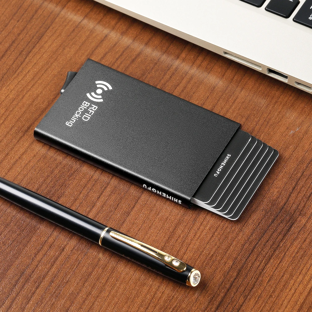 Minimalist Smart Wallet for Men And Women RFID NFC Protected Pop-Up Card Case Metal Credit Holder with Automatic Bottom Push