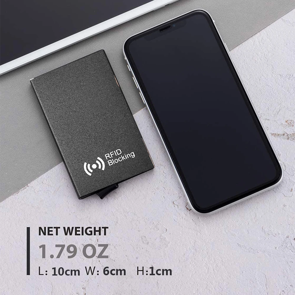 Minimalist Smart Wallet for Men And Women RFID NFC Protected Pop-Up Card Case Metal Credit Holder with Automatic Bottom Push