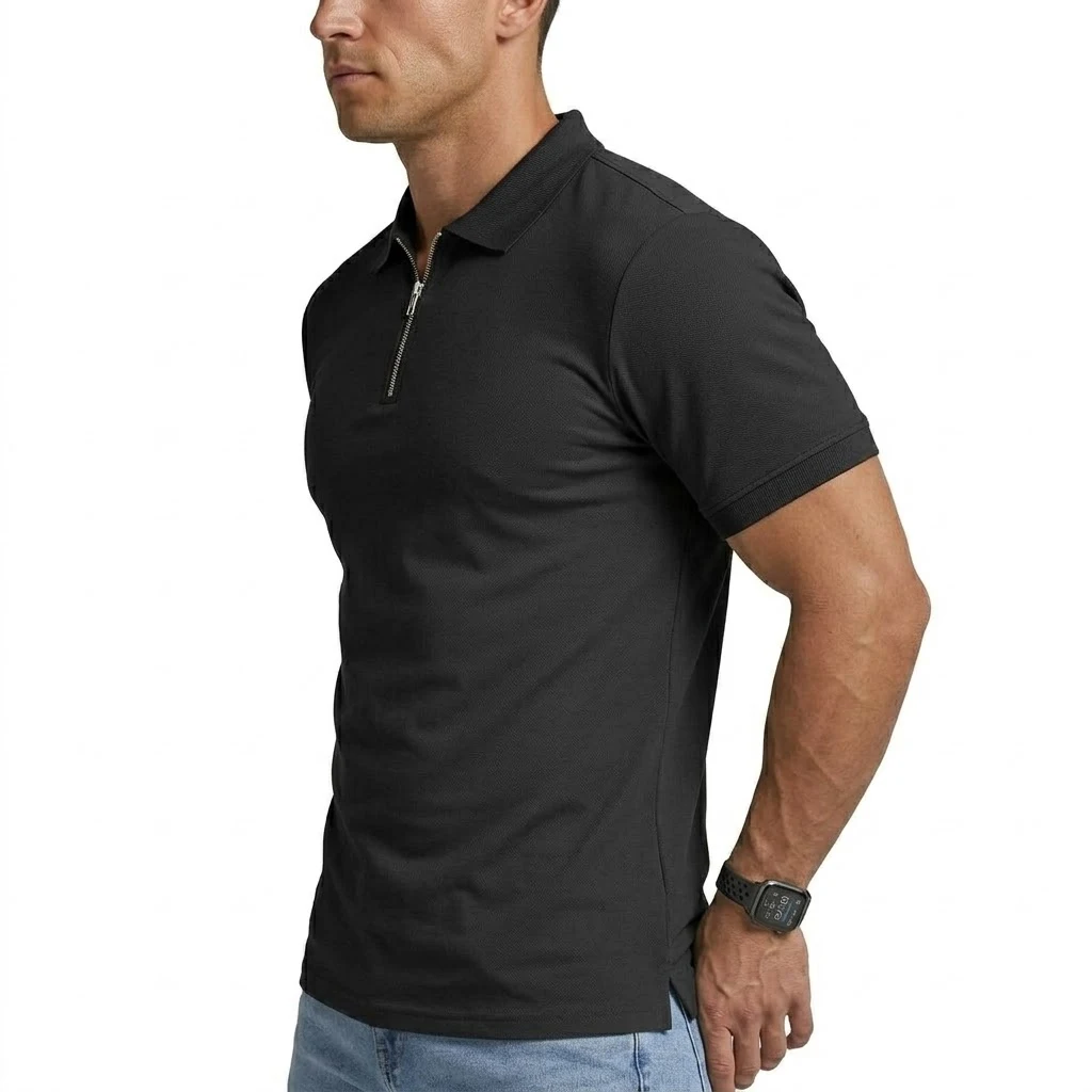 Summer Mens Short Sleeve T-shirts Casual Football Jersey Zip Shirts for Men Lightweight Luxury Polo Shirts for Work Athletic Gym