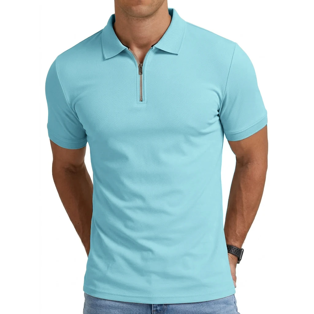 Summer Mens Short Sleeve T-shirts Casual Football Jersey Zip Shirts for Men Lightweight Luxury Polo Shirts for Work Athletic Gym