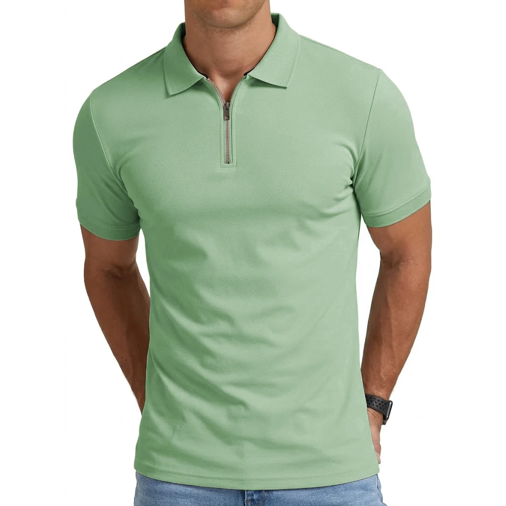 Summer Mens Short Sleeve T-shirts Casual Football Jersey Zip Shirts for Men Lightweight Luxury Polo Shirts for Work Athletic Gym