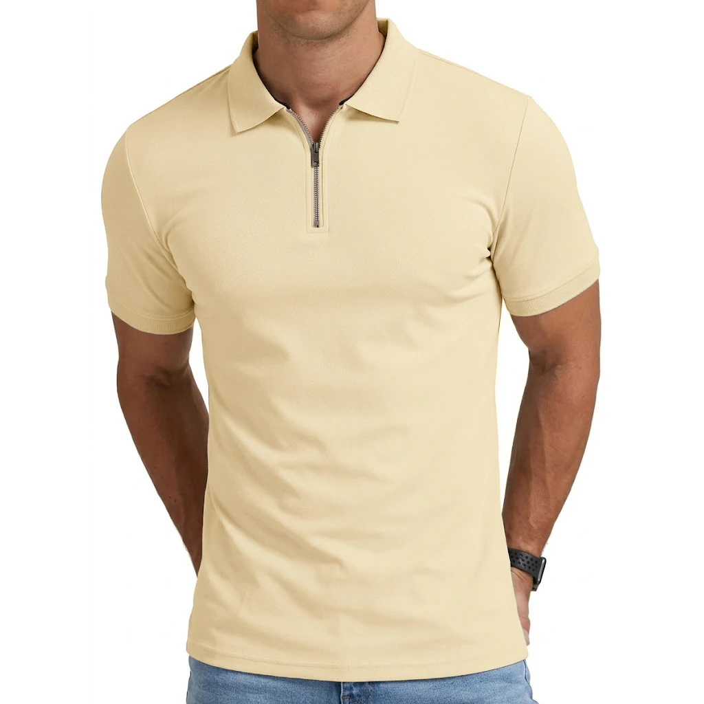 Summer Mens Short Sleeve T-shirts Casual Football Jersey Zip Shirts for Men Lightweight Luxury Polo Shirts for Work Athletic Gym