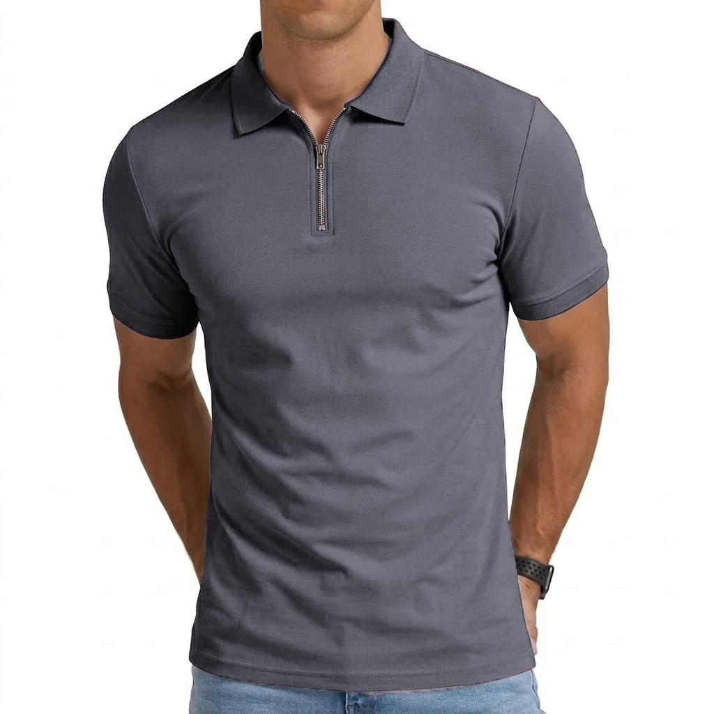 Summer Mens Short Sleeve T-shirts Casual Football Jersey Zip Shirts for Men Lightweight Luxury Polo Shirts for Work Athletic Gym