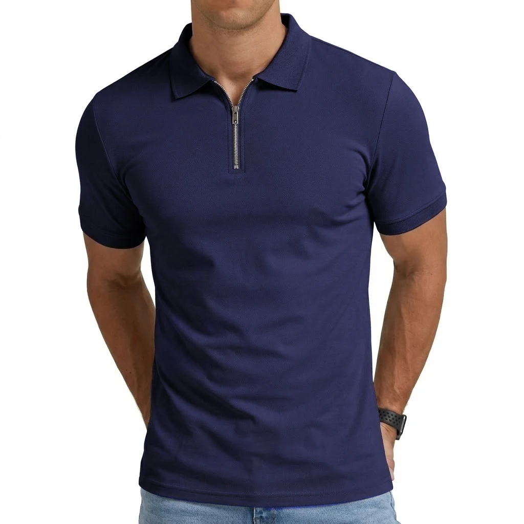 Summer Mens Short Sleeve T-shirts Casual Football Jersey Zip Shirts for Men Lightweight Luxury Polo Shirts for Work Athletic Gym