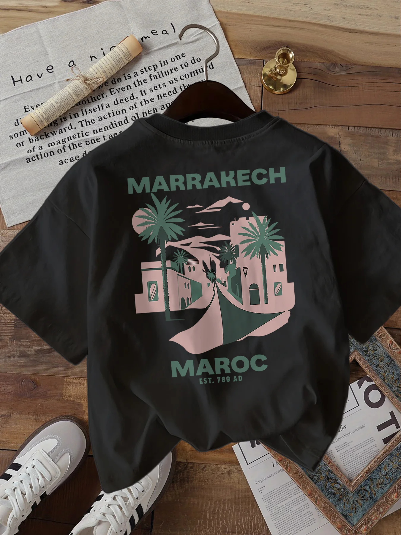 Marrakech Maroc T Shirt Funny Vintage Travel Morocco Graphic Desert Palm Unisex Harajuku Aesthetic Loose Summer White Tops Tee