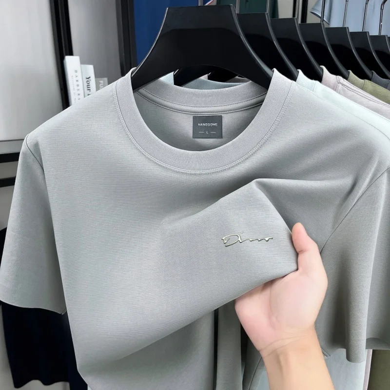 Luxury brand short sleeve round neck top men new fashion simple letter embossed casual summer ice silk cotton breathable T-shirt