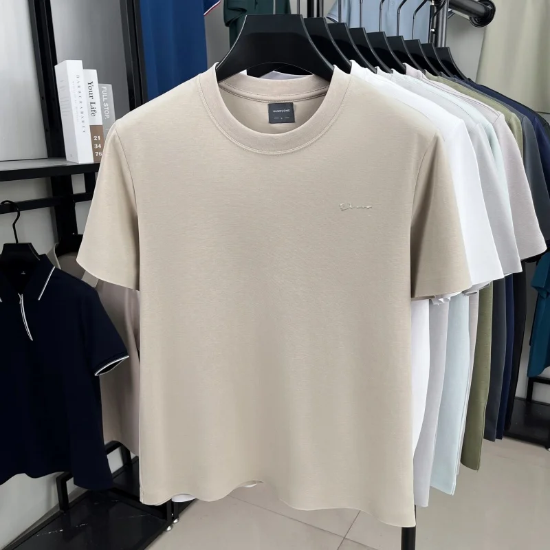 Luxury brand short sleeve round neck top men new fashion simple letter embossed casual summer ice silk cotton breathable T-shirt