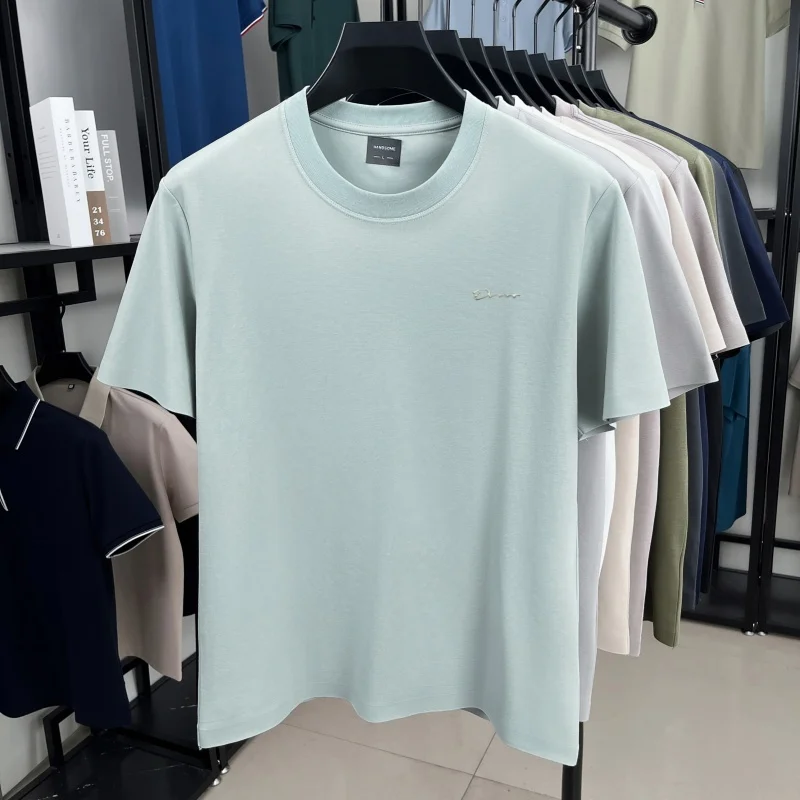Luxury brand short sleeve round neck top men new fashion simple letter embossed casual summer ice silk cotton breathable T-shirt