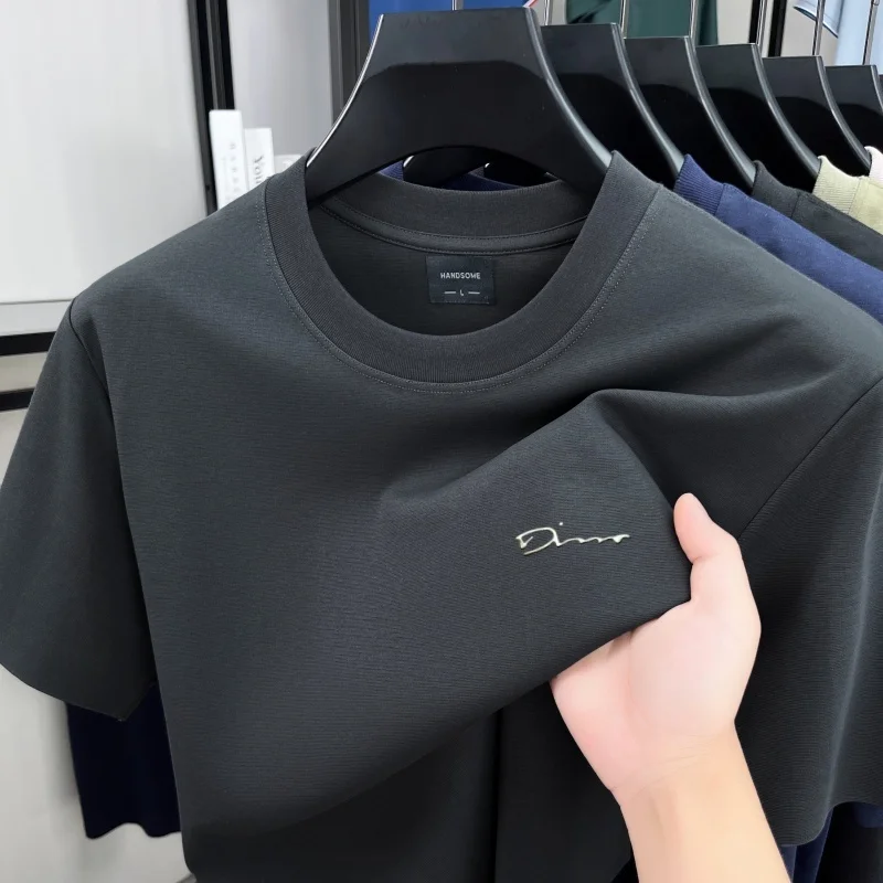 Luxury brand short sleeve round neck top men new fashion simple letter embossed casual summer ice silk cotton breathable T-shirt