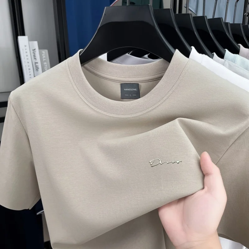 Luxury brand short sleeve round neck top men new fashion simple letter embossed casual summer ice silk cotton breathable T-shirt