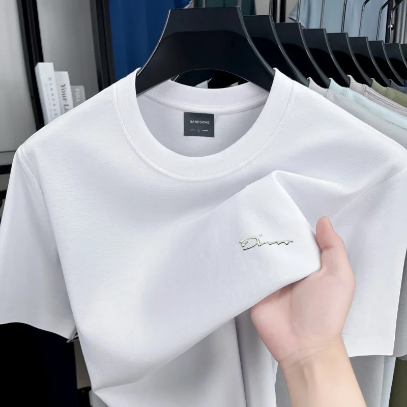 Luxury brand short sleeve round neck top men new fashion simple letter embossed casual summer ice silk cotton breathable T-shirt