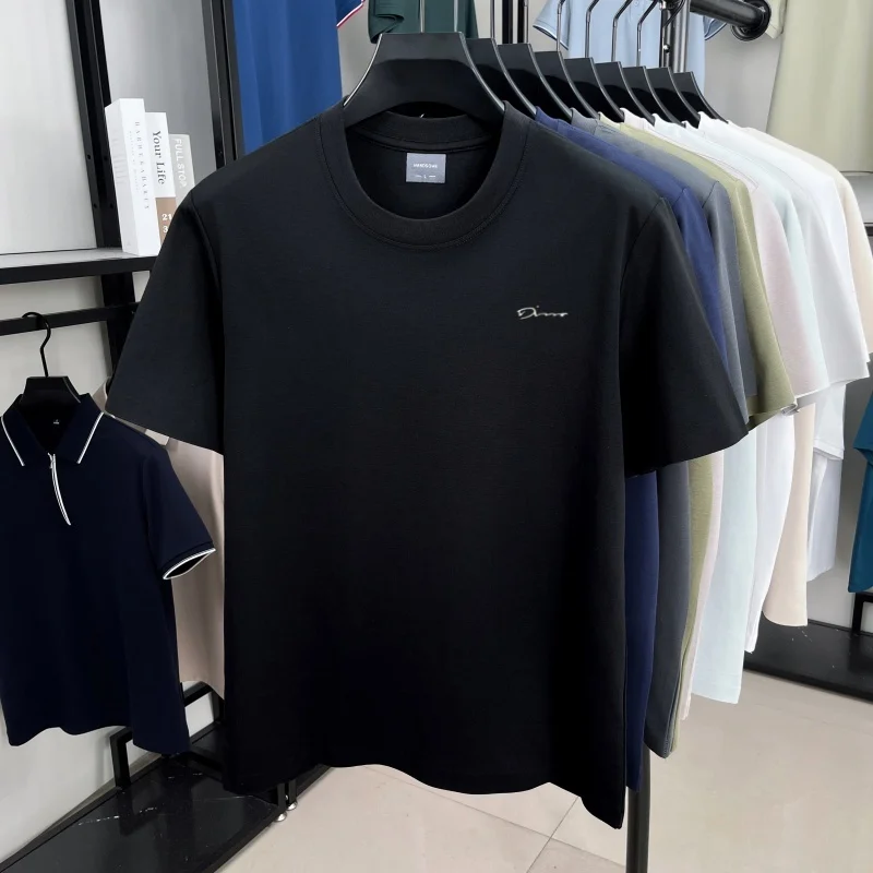 Luxury brand short sleeve round neck top men new fashion simple letter embossed casual summer ice silk cotton breathable T-shirt