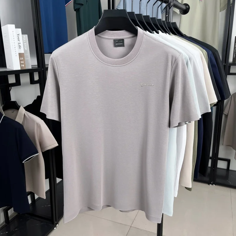 Luxury brand short sleeve round neck top men new fashion simple letter embossed casual summer ice silk cotton breathable T-shirt