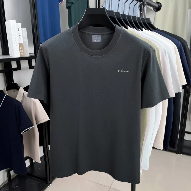 Luxury brand short sleeve round neck top men new fashion simple letter embossed casual summer ice silk cotton breathable T-shirt