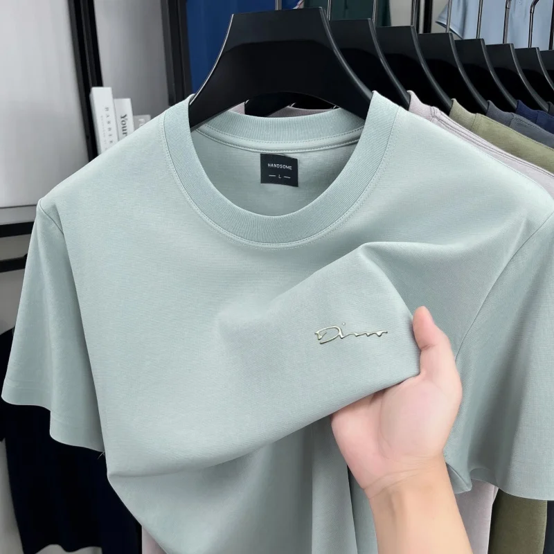 Luxury brand short sleeve round neck top men new fashion simple letter embossed casual summer ice silk cotton breathable T-shirt