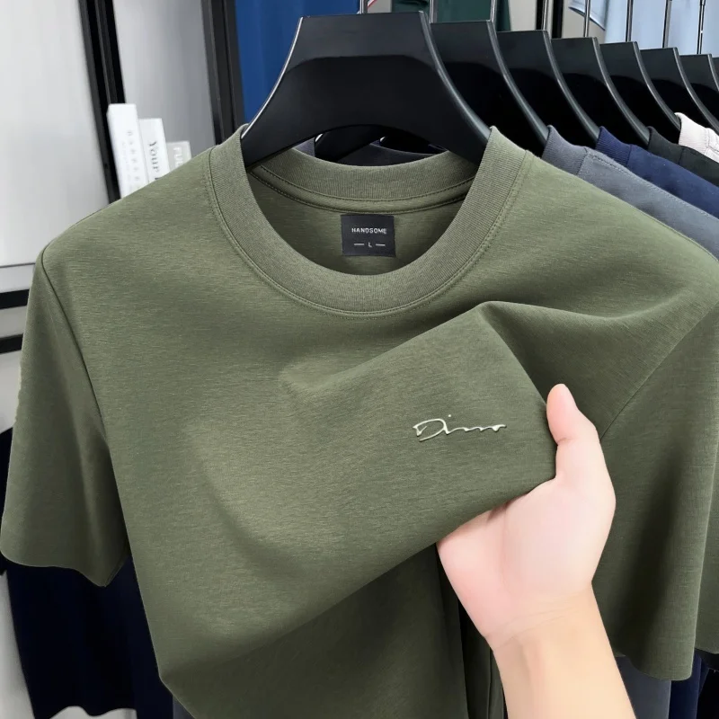 Luxury brand short sleeve round neck top men new fashion simple letter embossed casual summer ice silk cotton breathable T-shirt