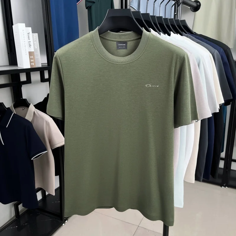 Luxury brand short sleeve round neck top men new fashion simple letter embossed casual summer ice silk cotton breathable T-shirt