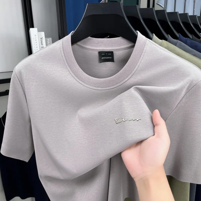 Luxury brand short sleeve round neck top men new fashion simple letter embossed casual summer ice silk cotton breathable T-shirt