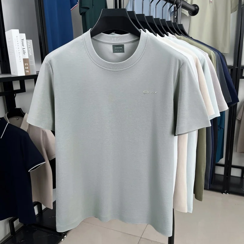 Luxury brand short sleeve round neck top men new fashion simple letter embossed casual summer ice silk cotton breathable T-shirt