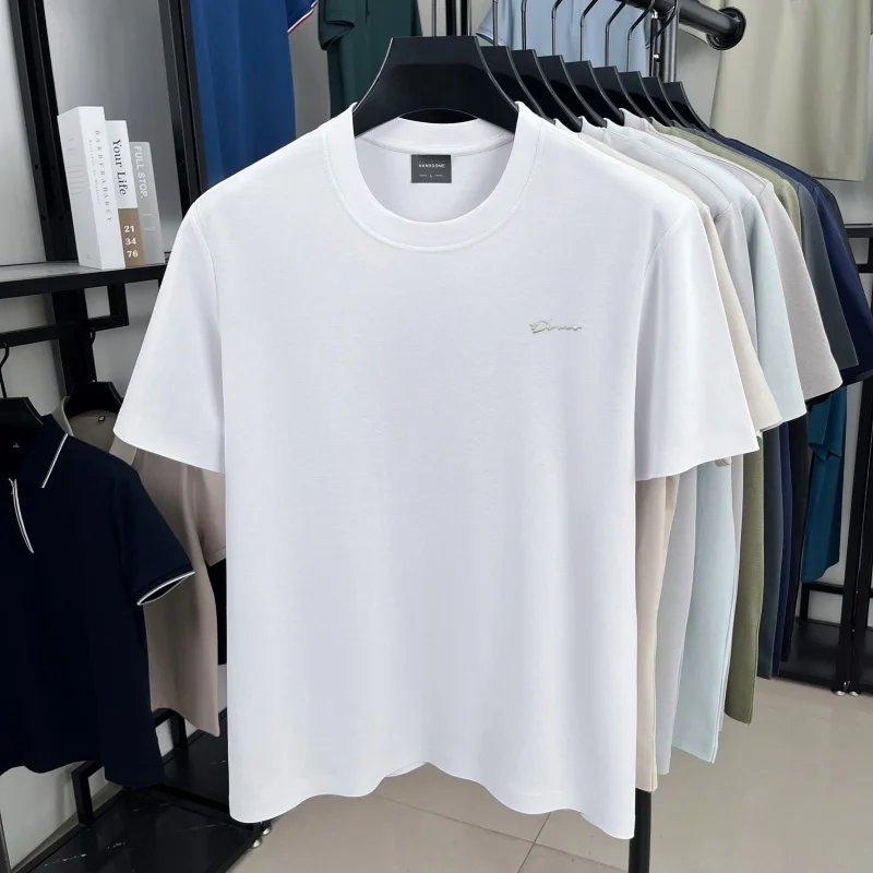 Luxury brand short sleeve round neck top men new fashion simple letter embossed casual summer ice silk cotton breathable T-shirt