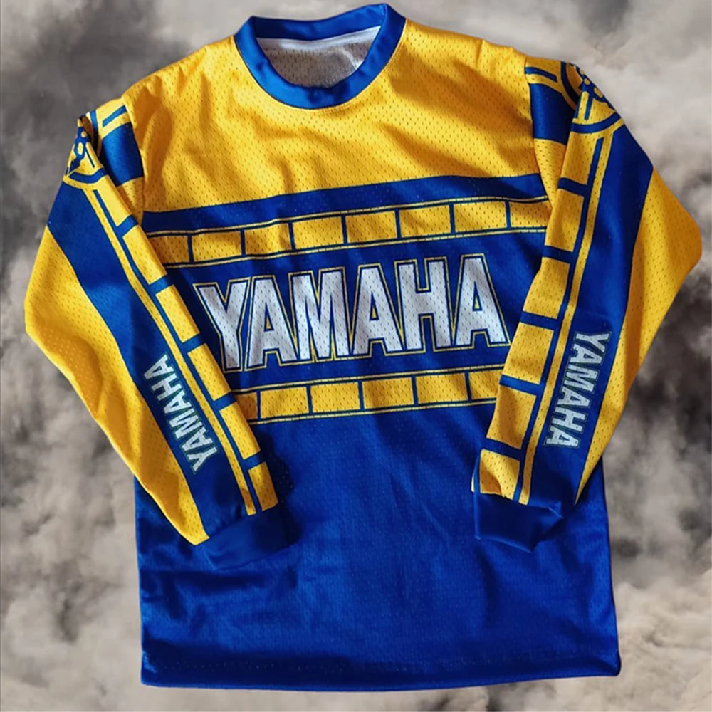 Summer New Blue Retro Yamaha Fashion Casual Long Sleeved Cycling Suit Men Racing Oversized Breathable Quick Drying Sports Shirt